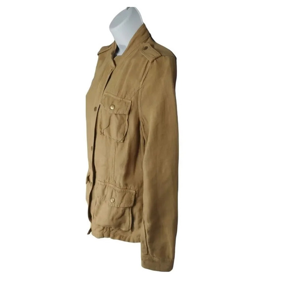 Lucky Brand Live in Love Military Style Jacket Linen Khaki Brown XS - Picture 6 of 10
